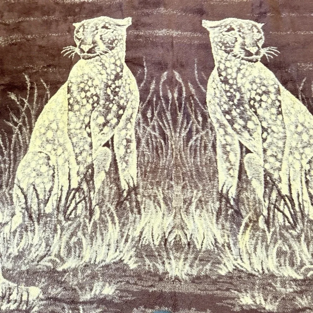 Vintage Mink Blanket Cheetah Reversible Plush Leopard San Marcos Style 90x76 Cat